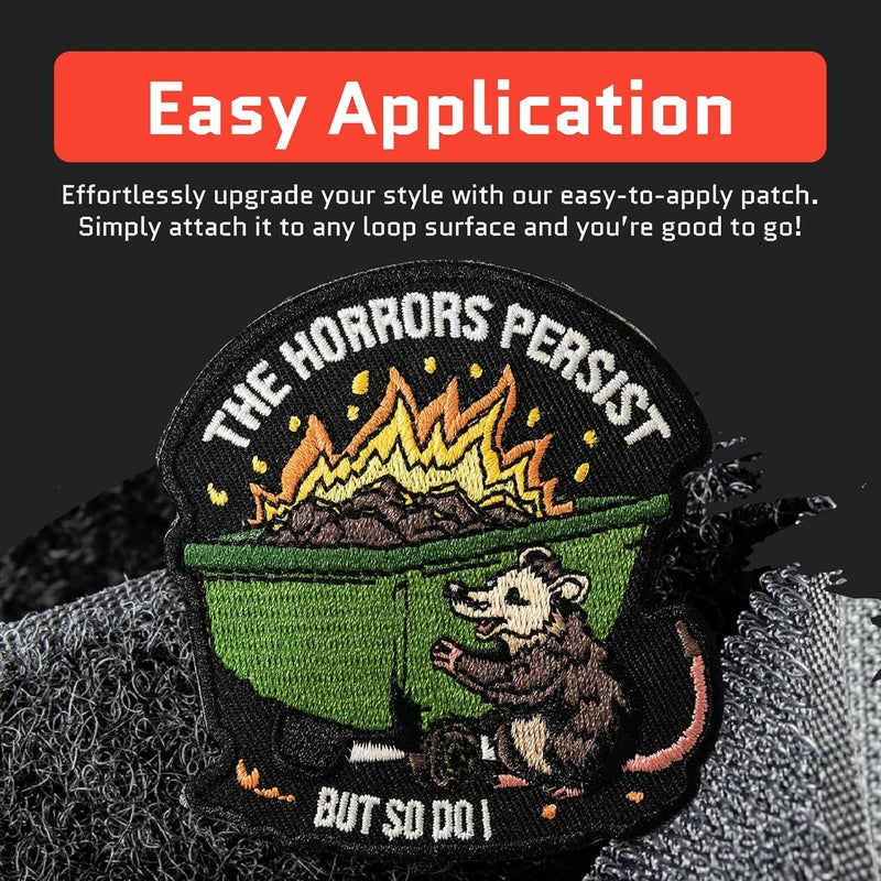 Jestik The Horrors Persist But So Do I Embroidery Patch - Funny Animals Embroidered Patches, Military Tactical Morale Patch with Hook & Loop Fastener, Cute Patches for Backpacks, Jeans, Jackets, Vests & More - Image 3